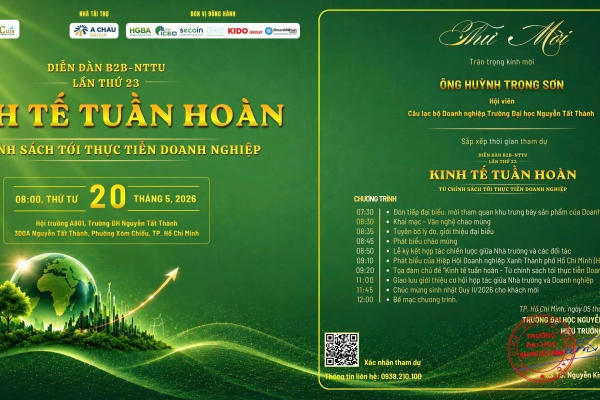 Diễn đàn B2B-NTTU lần thứ 23 với chủ đề “Kinh tế tuần hoàn – Từ chính sách tới thực tiễn Doanh nghiệp”